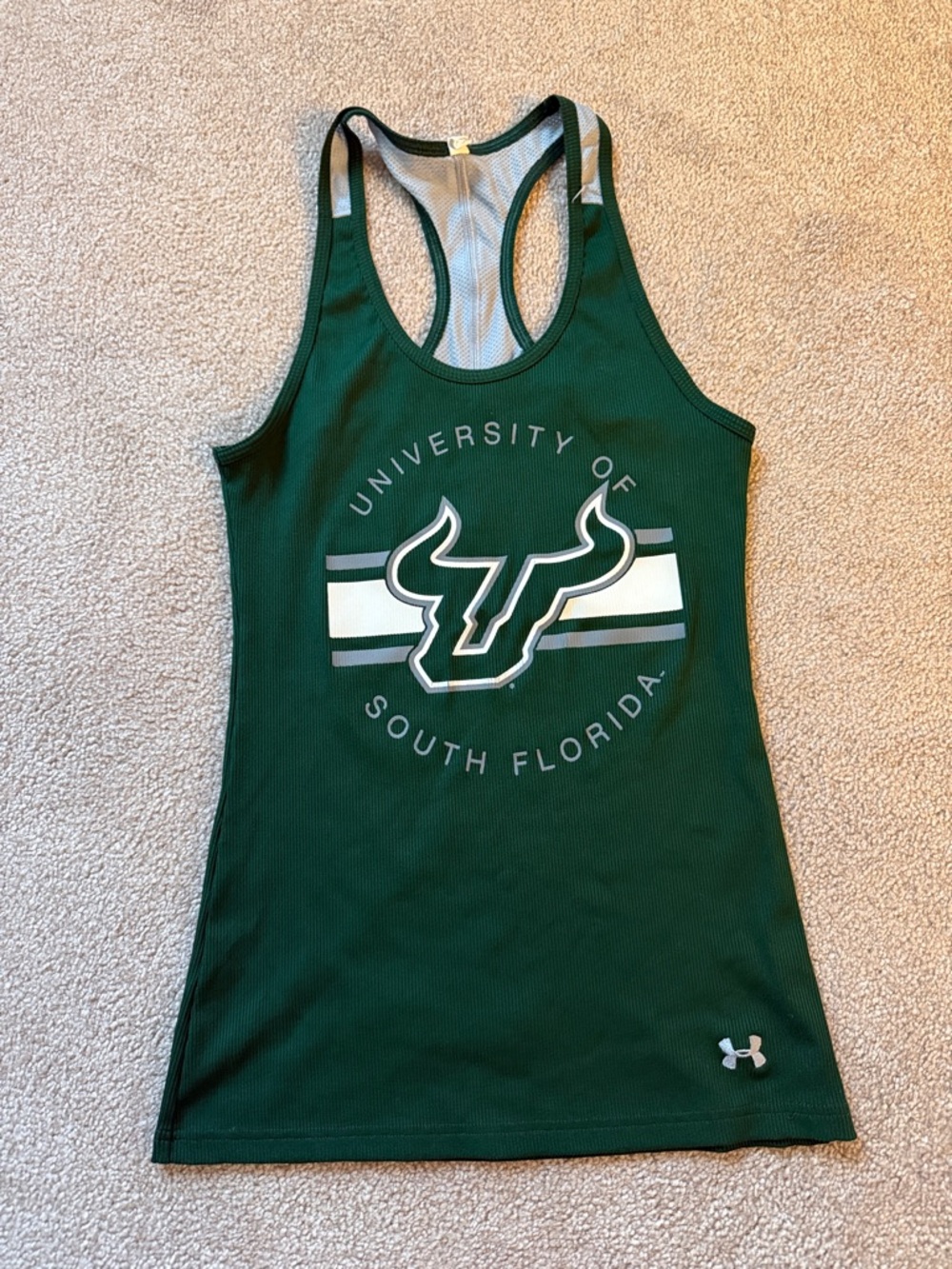 Under Armour Dark Green USF Racerback Tank with White Logo